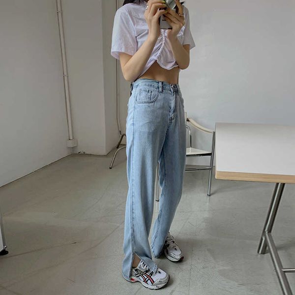 

high waist korean straight leg wide tencel jeans in summer, Blue