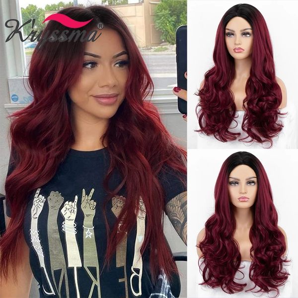 

lx brand long wavy ombre red wig blonde synthetic wigs heat resistant middle part hair wig natural cosplay wigs for womenfactory direc, Black