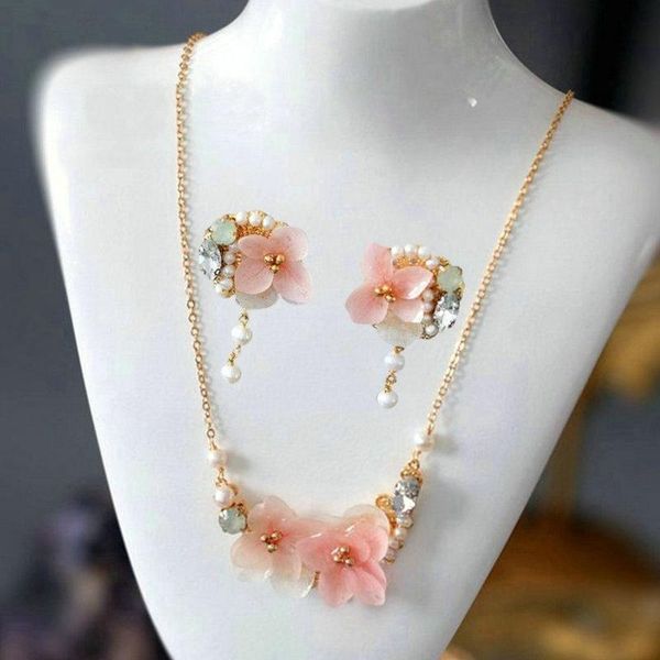 

earrings & necklace sinzry original handmade natural pearl preserved flower summer chokers necklaces dangle earring sets lady jewelry set, Silver