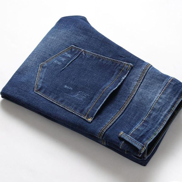 

men's jeans business fashion denim slim fit jean trousers male brand pants casual retro high street plus size, Blue