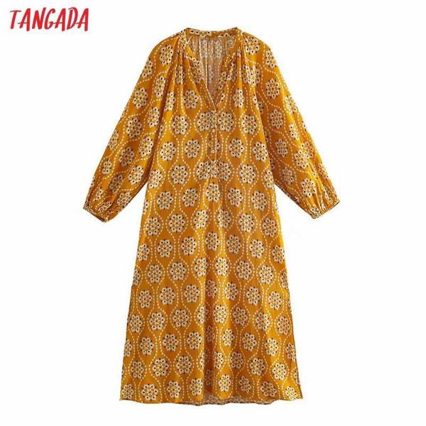 

tangada fashion women yellow flowers print oversized shirt dress long sleeve ladies midi dress 5z127 210609, Black;gray