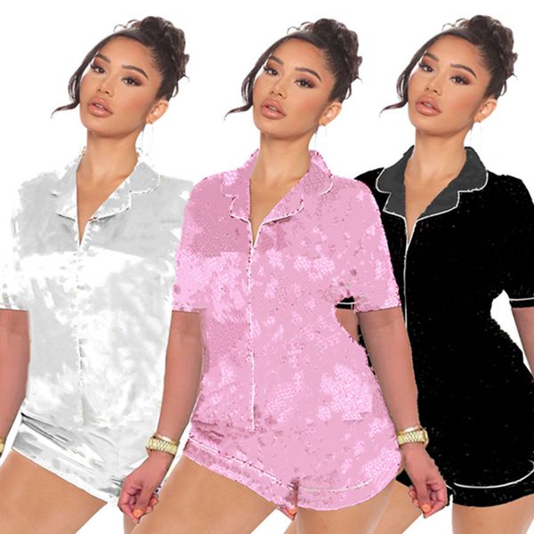 

summer tracksuits women sleepwear two piece set short sleeve shirt shorts pants 2 pieces sets plus size s-2xl nightwear casual night clothe, Gray
