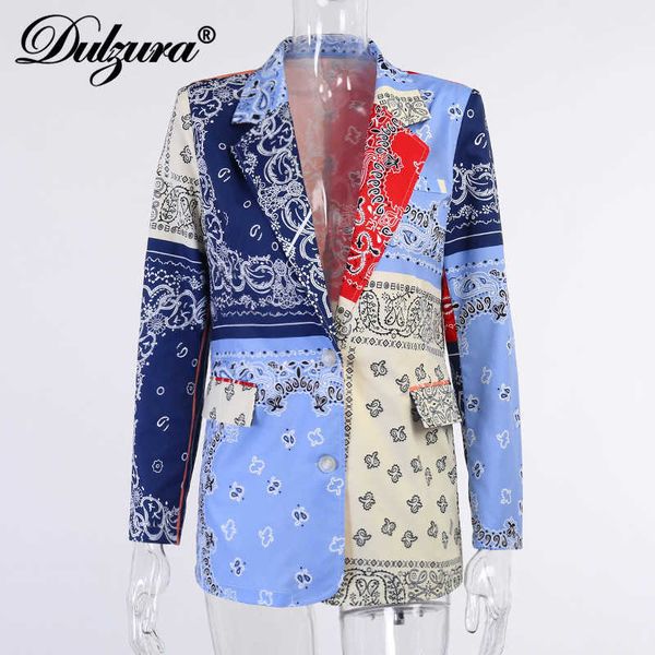 

paisley print women long sleeve blazer single-breasted pocket loose office lady 2021 autumn winter outerwear streetwear, Black;white