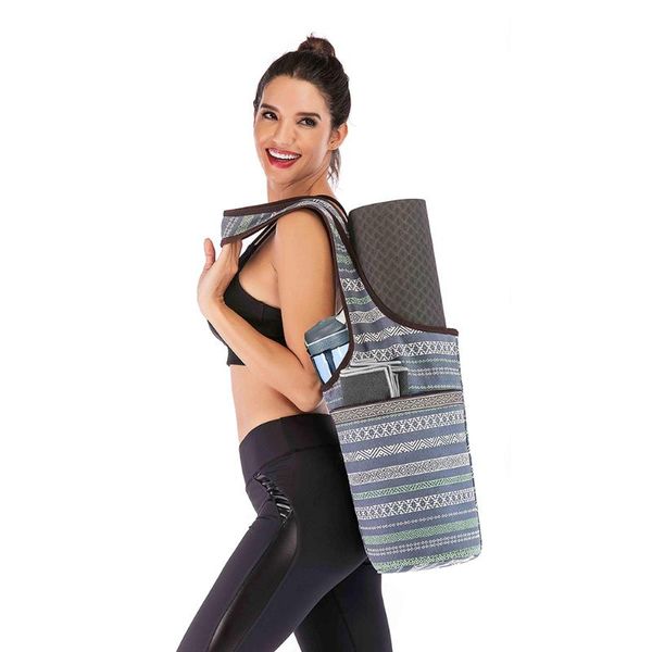 

portable yoga mat bag carrier single shoulder crossbody sport bags bohemia style printed canvas tote men women handbag mats