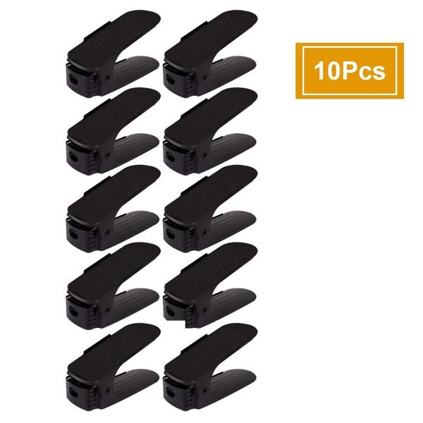 

6pcs double shoe rack not adjustable slipper organizer range holder storage stand space saver plastic shelf for sandal clothing & wardrobe