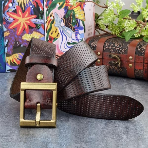 

belts luxury men's belt carving thick genuine leather designer ceinture men brass buckle male mbt0129, Black;brown