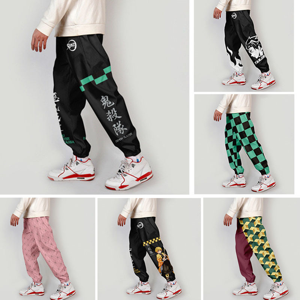 

costume accessories new demon slayer cargo pants harajuku streetwear kimetsu no yaiba elastic waist harem hip hop jogging pants casual sweat, Silver