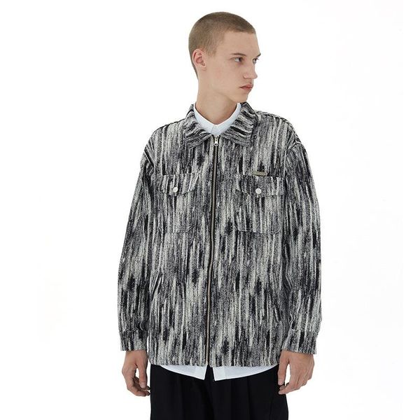 

men's jackets harajuku style retro chic distressed washed gradient stripes cargo casual loose couple oversized coat male clothes, Black;brown