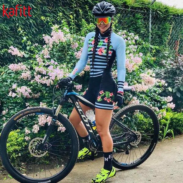 

kaffert spring long-sleeved sweatshirt suit professional triathlon cycling wear fashion cool jumpsuit women racing sets, Black;blue