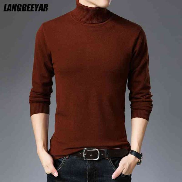 

new fashion brand knit mens turtleneck sweater pullover autum winter solid woolen casual jumper men's clothing, Black
