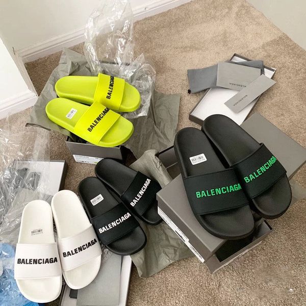 

[high end version]b family baleshijia one line slippers ins couple fashion beach shoes letter summer slippers ysj, Black