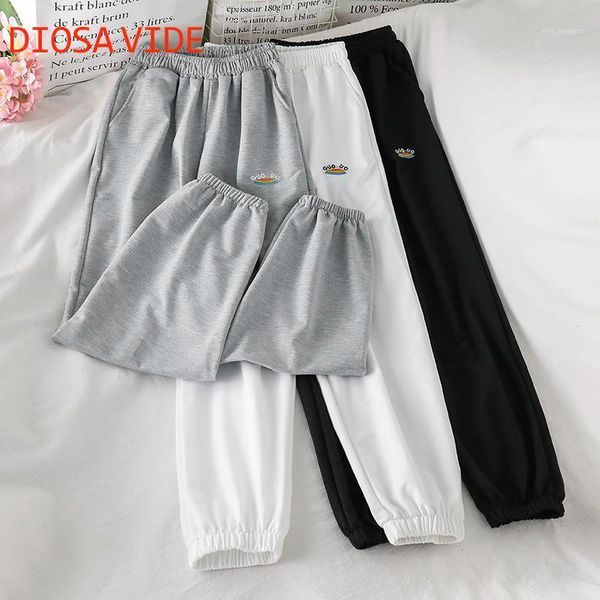 

embroidered three-color autumn loose and versatile straight-leg pants high-waisted thin casual trousers tide women's & capris, Black;white