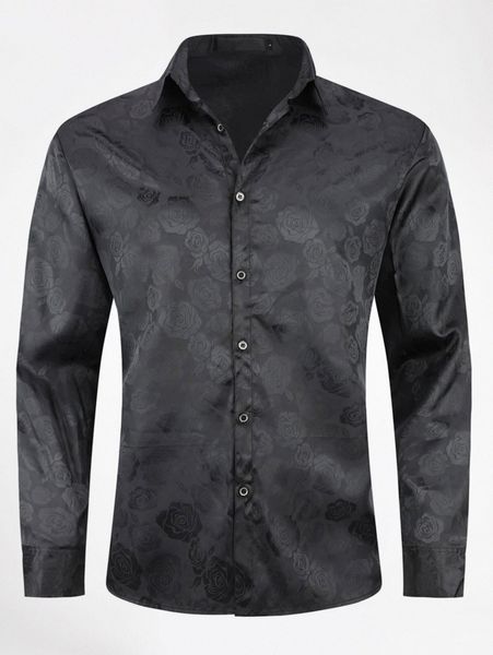 

cloudstyle men floral jacquard button up shirt c20y#, White;black