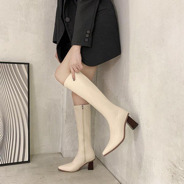 

boots women high heels pointe shoes zipper boots-women stiletto leather pointy over-the-knee ladies 2021 rubber riding rome cott, Black