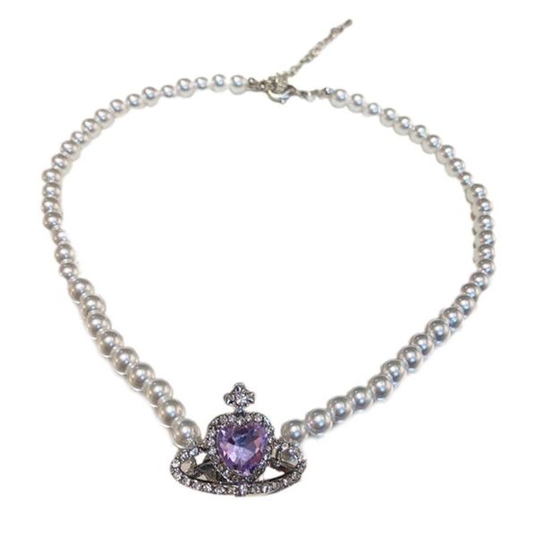 

chains retro pearl choker necklace bracelet earrings goth vintage shiny crystal purple love pendant necklaces fashion jewelry, Silver