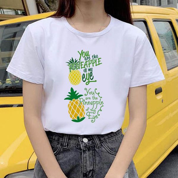 

women's t-shirt pineapple fruit clothing printed fashion graphic kawaii camisas, White