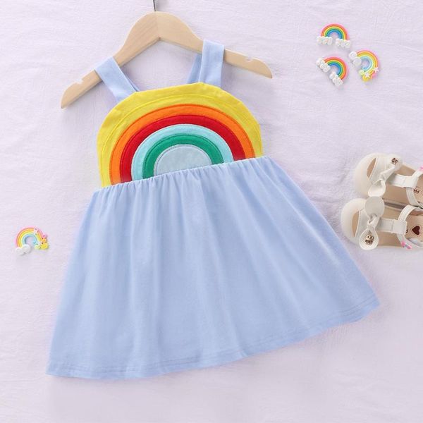 

girl's dresses summer children clothes rainbow pattern sleeveless for girls pure colors cotton sling princess dress korean fashion wear, Red;yellow