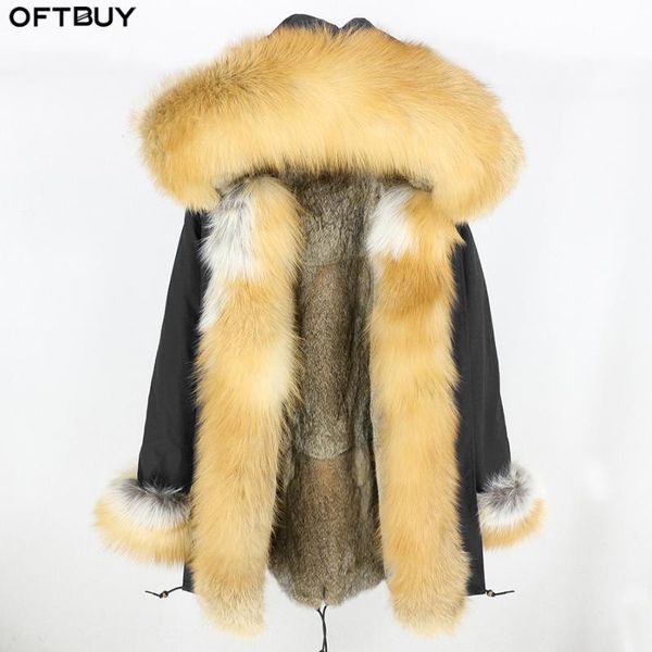 

women's fur & faux oftbuy 2021 winter jacket women long parka real gold collar hood natural liner thick warm parkas streetwear, Black