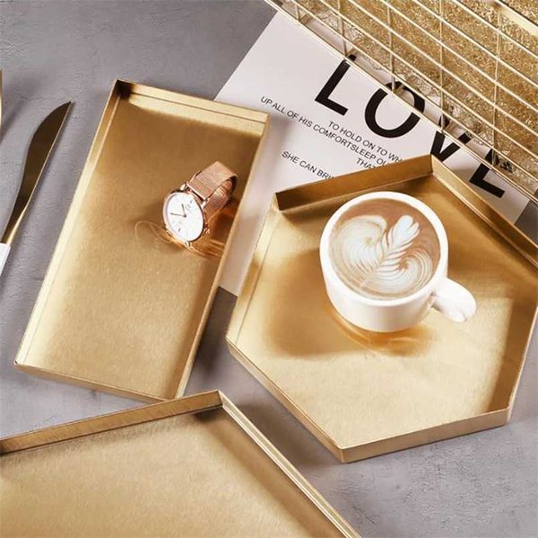 Nordic Metall Kosmetik Schmuck Lagerung Tablett Badezimmer Waschen Organizer Box Lebensmittel Kuchen Dessert Tee Kaffee Servieren Dekorative Tablett 211110