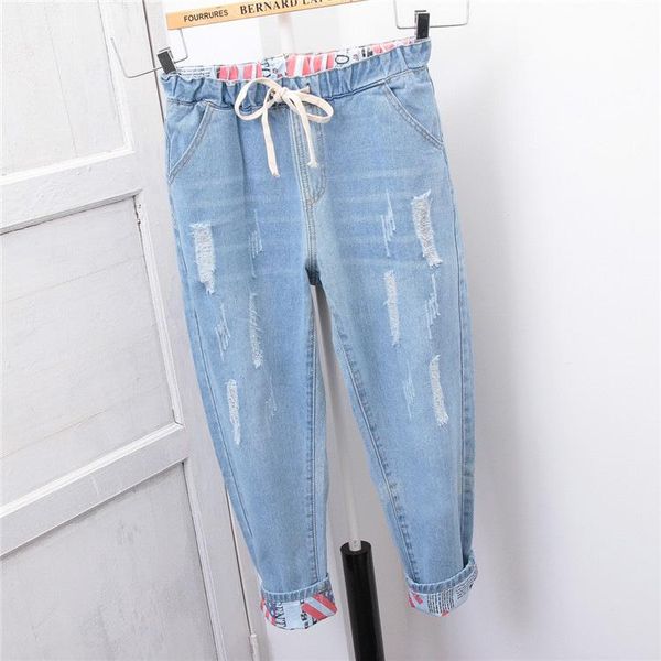 

unicinder 2021 jeans plus size women's loose harem pants radish full length elastic waist 5xl for women#6018, Blue