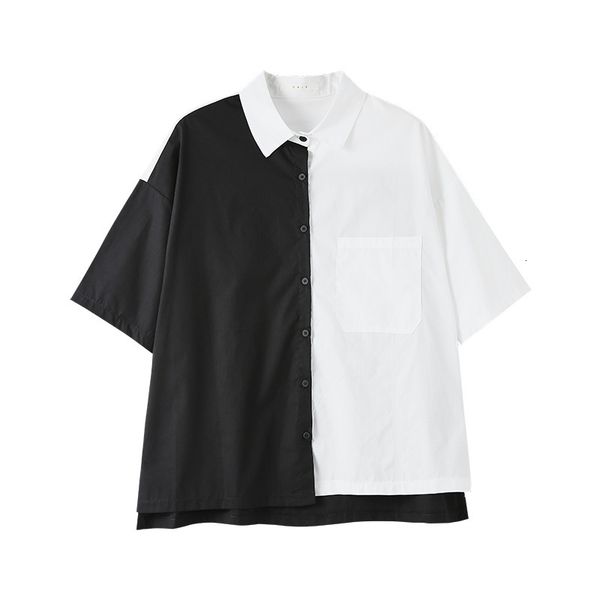

2021 new women's cotton summer street clothing, shoulder, short sleeve design, feeling, black and white contrast, color hdoa