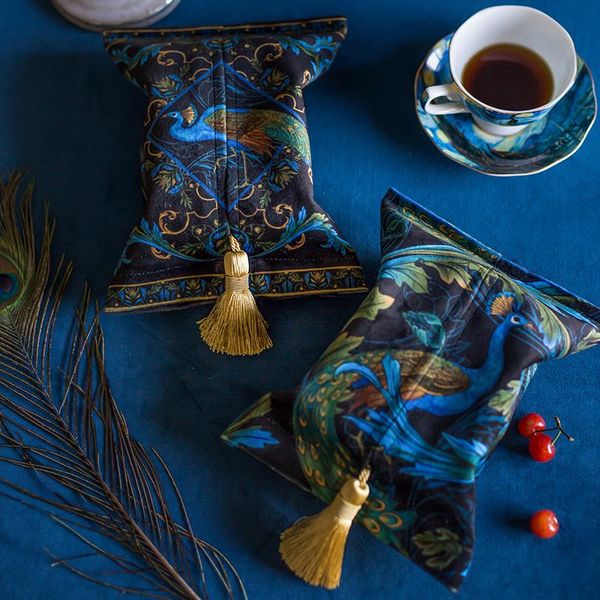 

tissue boxes & napkins peacock holder tassel decorative vintage design rectangle refillable box cover royal blue soft velvet