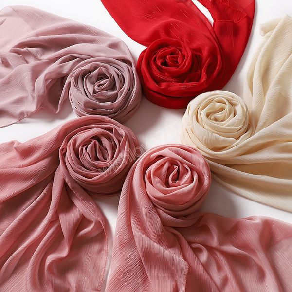 

big size 75*180cm women wrinkle bubble chiffon scarf solid crinkled shawls pleated headband hijab muslim wraps scarves scarf, Blue;gray