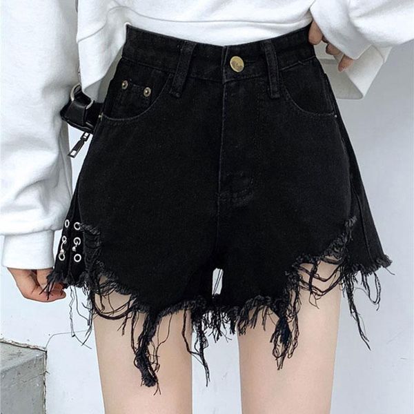 

women's shorts s-5xl women denim summer 2021 casual fashion hole high waist a-line loose wide leg spice girls, White;black