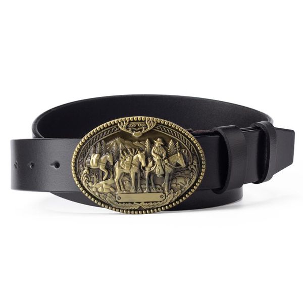 

genuine geather belt for men caravan horse buckle cowboy western style fashion boy belts, Black;brown