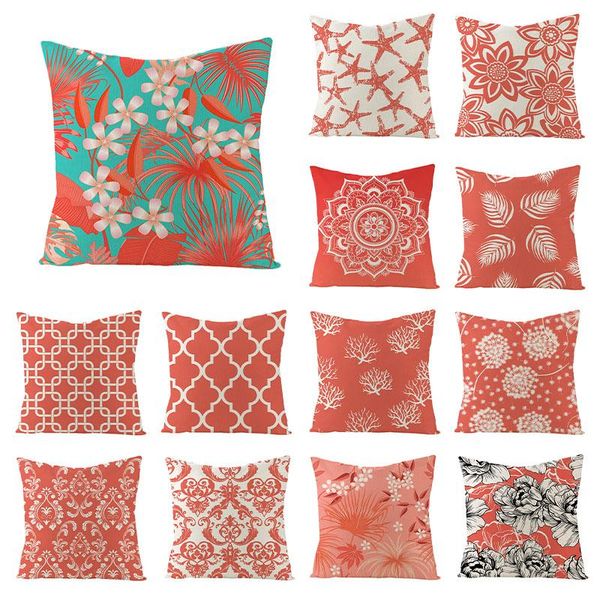 

cushion/decorative pillow coral geometric cushion cover 45x45 plant leafs decorative pillowcase sofa cushions orange linen nordic home decor