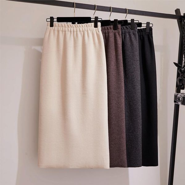 

skirts knitted skirt loose straight tube 2021 autumn and winter mid length korean high waist thin split a-line, Black