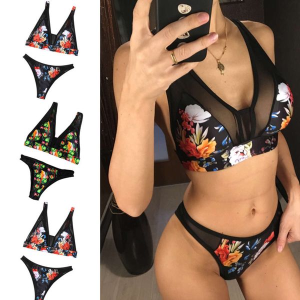 

swimsuit printed mesh split bikini, White;black