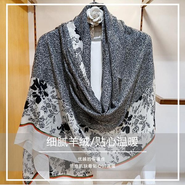 

scarves high-end elegant women exquisite taste black simple pattern warm quality cashmere shawl long scarf, Blue;gray