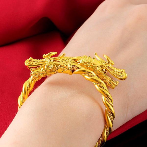 

fashion yellow gold filled jewelry dragon head bangle for mens womens cuff adjust, Black