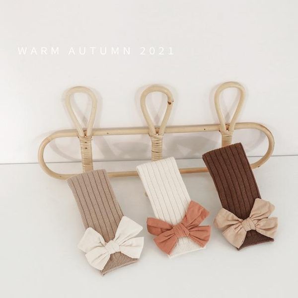 

socks autumn winter girls knee length soft cotton fashion casual cute princess big bow children kids long tube, Pink;yellow
