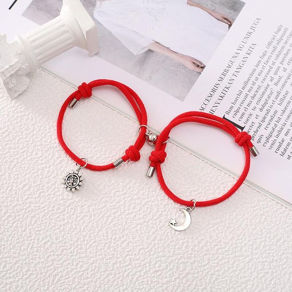 

link, chain 2pcs star moon magnetic couple bracelet set for men women trendy handmade rope friendship adjustable jewelry, Black