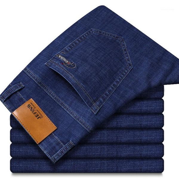 

men's jeans men direct straight business casual spring summer trouses denim pants lightweight elastic blue