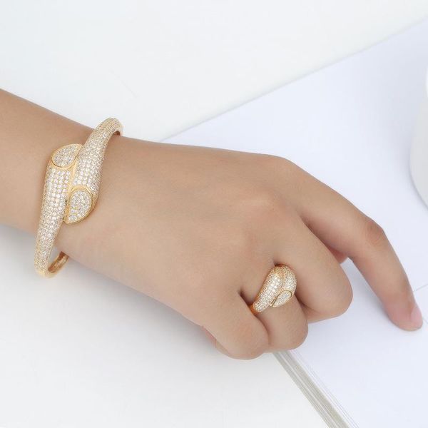 

earrings & necklace women's geometric bracelet ring two piece set of zircon personality 2pcs suit fashion jewelry, Silver