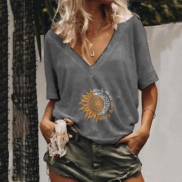 

women's t-shirt 40# summer fashion casual gradient v-neck short sleeve 2021 ladies femme tee camisetas de mujer, White