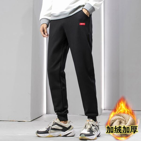 

warm winter pants thick wool joggers cashmere men men's super fleece trousers mens sweatpants windbreaker cargo, Black