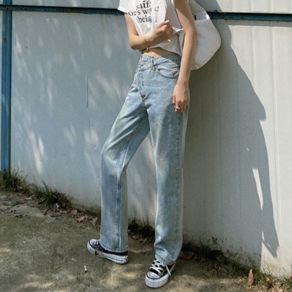 

women's jeans 2021 spring summer y2k irregular wide leg women high waist casual vintage loose straight denim trousers mom female, Blue