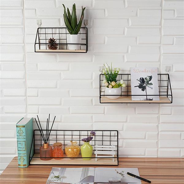 

hooks & rails wooden iron wall shelf mounted storage rack hanging holder cabinet organizer for home kitchen bathroom decoration