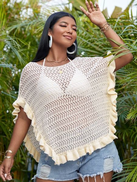 

plus sheer ruffle trim cover up h4zm#, Black