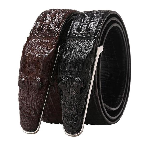 

western crocodile buckle leather men belt fashion jeans causal pants business belts, Black;brown