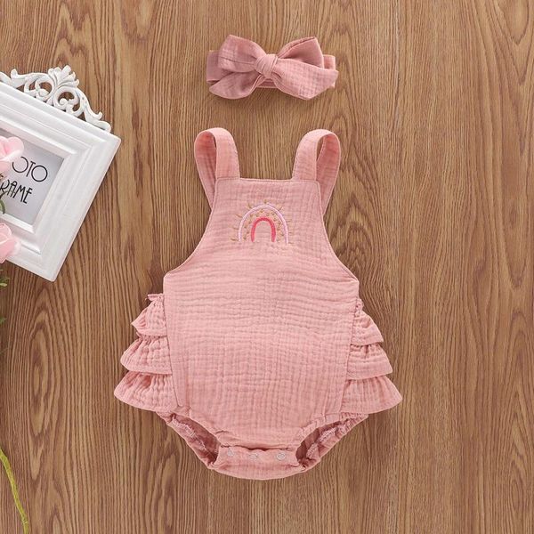 

rompers clothes for baby girl toddler solid color one-piece print romper summer suit + headband cute, Blue