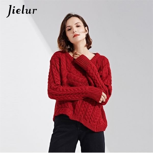 

winter loose twist braided lady's sweater fashion irregular hem knitted women europe high street knitwear 210426, White;black