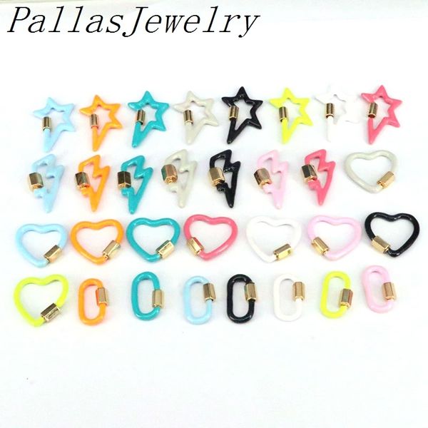 

10pcs colorful enamel star oval heart shape screw clasp charm,fashion carabiner clasp, necklace/bracelet jewelry component, Bronze;silver