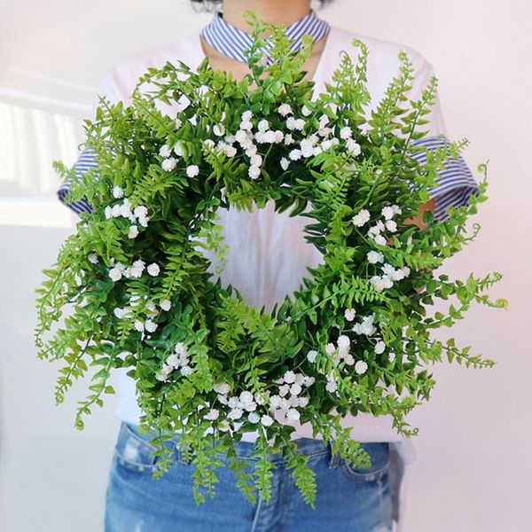 

summer wreath for front door - greenery gypsophila 14.1 inch spring artificial green leaves farmhouse wreaths decorative flowers