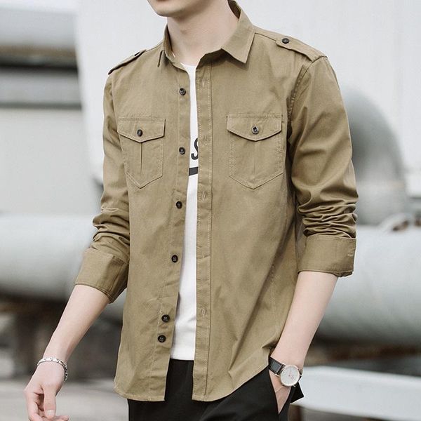 

men's casual shirts men shirt cargo male pure cotton solid men's clothing brand mens spring autumn, White;black