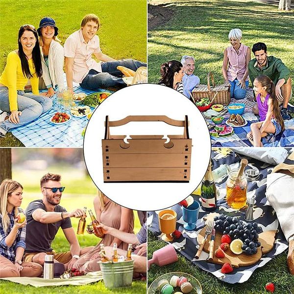 

camp furniture wooden outdoor wine table folding picnic-table holder 2 in 1 storage basket portable garden picnic 1pc